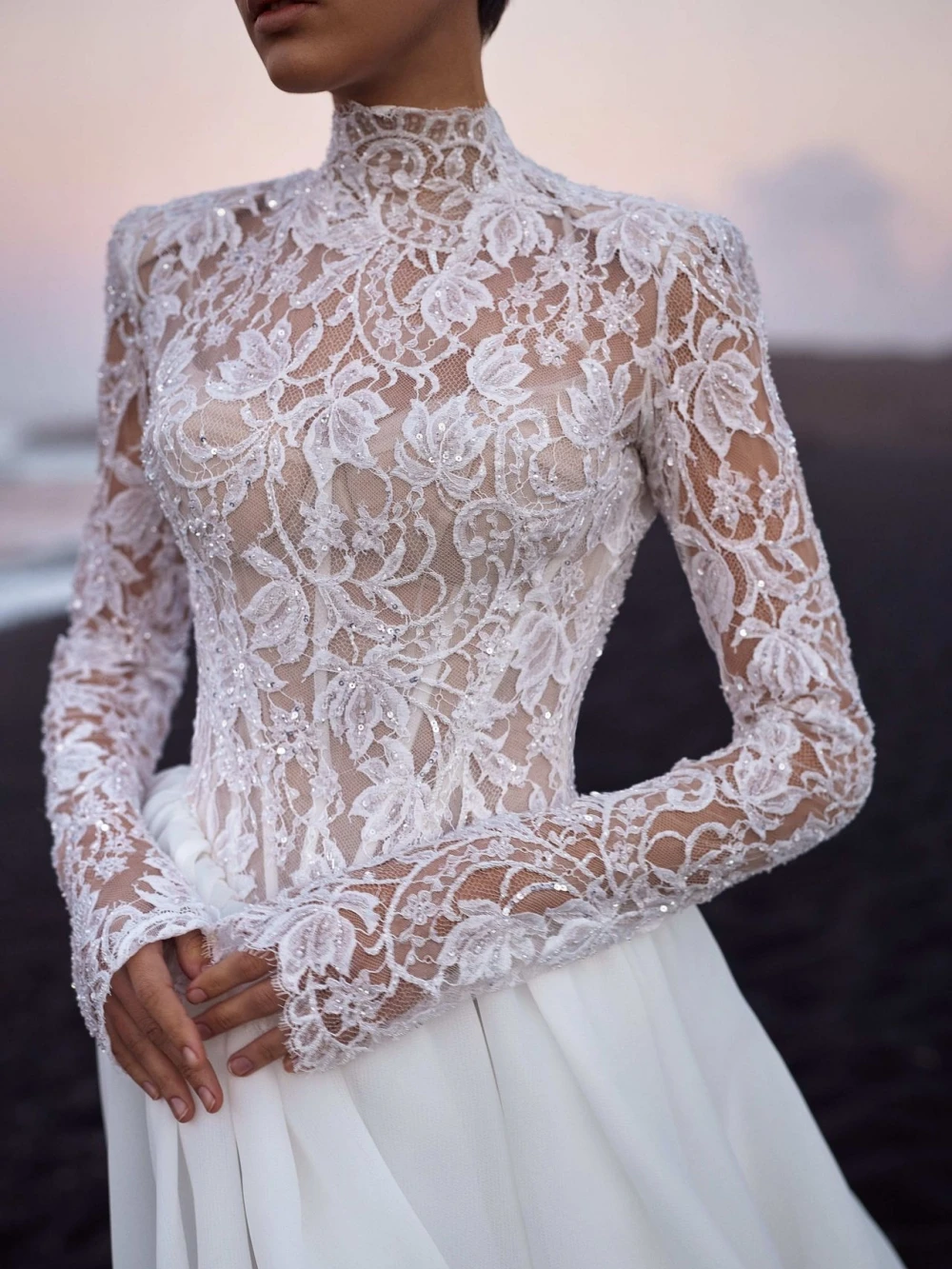 2026 لامعة مطرز الدانتيل كم طويل فستان الزفاف لينة الشيفون ألف خط فستان زفاف مخصص حالمة فساتين أنيقة للعروس