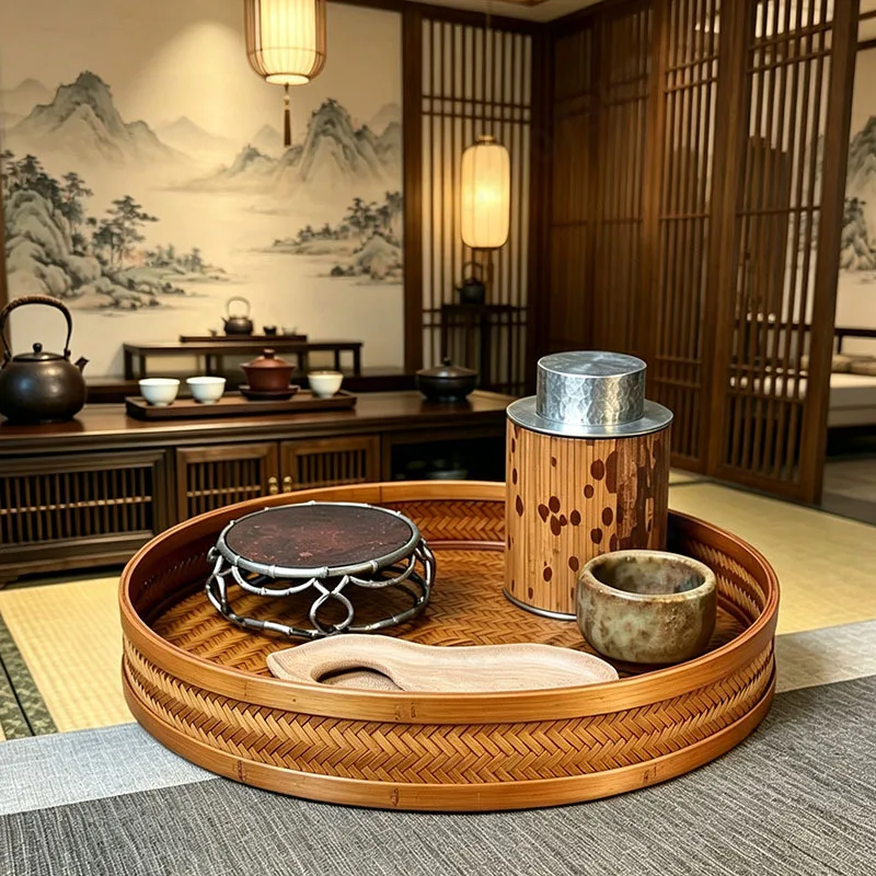 Handmade Lacquer Bamboo Tray Tea Storage Traditional Bamboo Craft Travel Tabletop Decor Serving Plate
