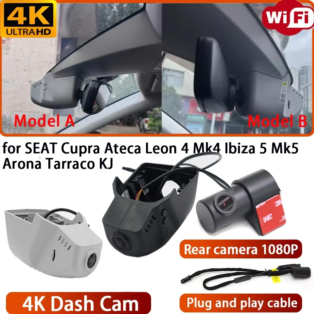 for SEAT Cupra Ateca Leon 4 Mk4 Ibiza 5 Mk5 Arona Tarraco KJ Video Recorder 4K Lens DVR Dash Cam Wifi Camera Plug & Play