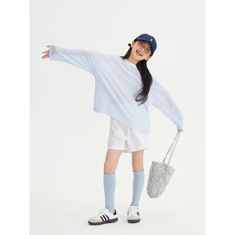 Girls Coat 2024 Summer New Childrens Clothes Korean Style Baby Girls Blue Striped Sunscreen Smock Casual Simple Temperament image 3
