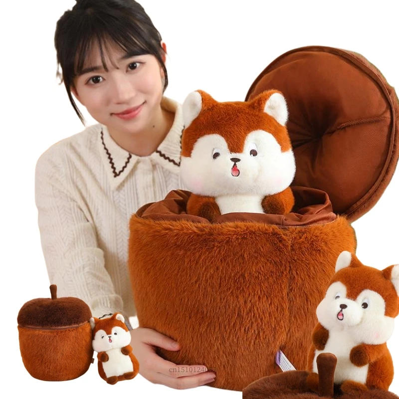 Cartoon Stuffed Pinecone Turn into Squirrel Plush Toy Soft Throw Pillow Toys Big Tail Squirrels Dolls Kids Gifts Home Decor