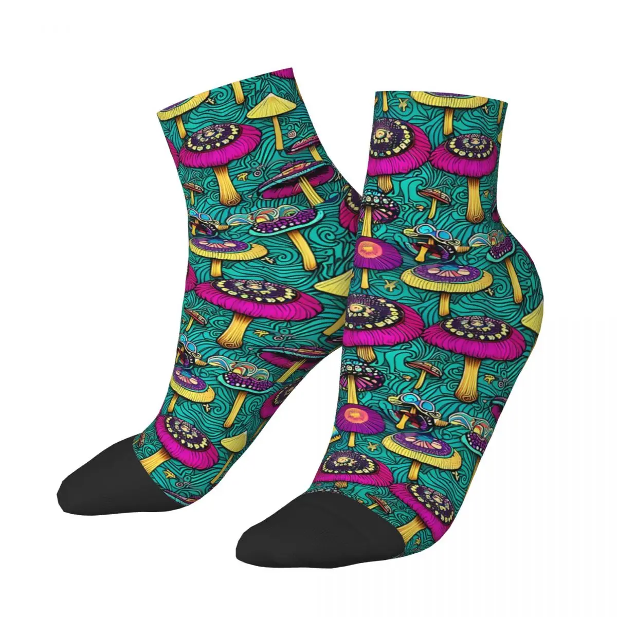 Funny Men's Ankle Socks Hippie Mushroom Harajuku Seamless Crew Sock Gift Pattern Printed