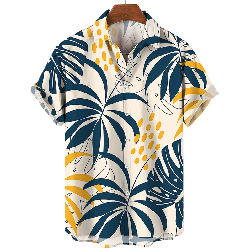 Hawaiian Plants Tropical Leaves Shirts Casual Lapel Short Sleeves Flower Tree 3d Printed Shirt For Men Summer Beach Lapel Blouse