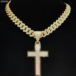 Men Women Hip Hop Cross Pendant Necklace with 14mm Cuban Chain Hiphop Iced out pendants Necklaces Fashion Punk Jewelry Gifts
