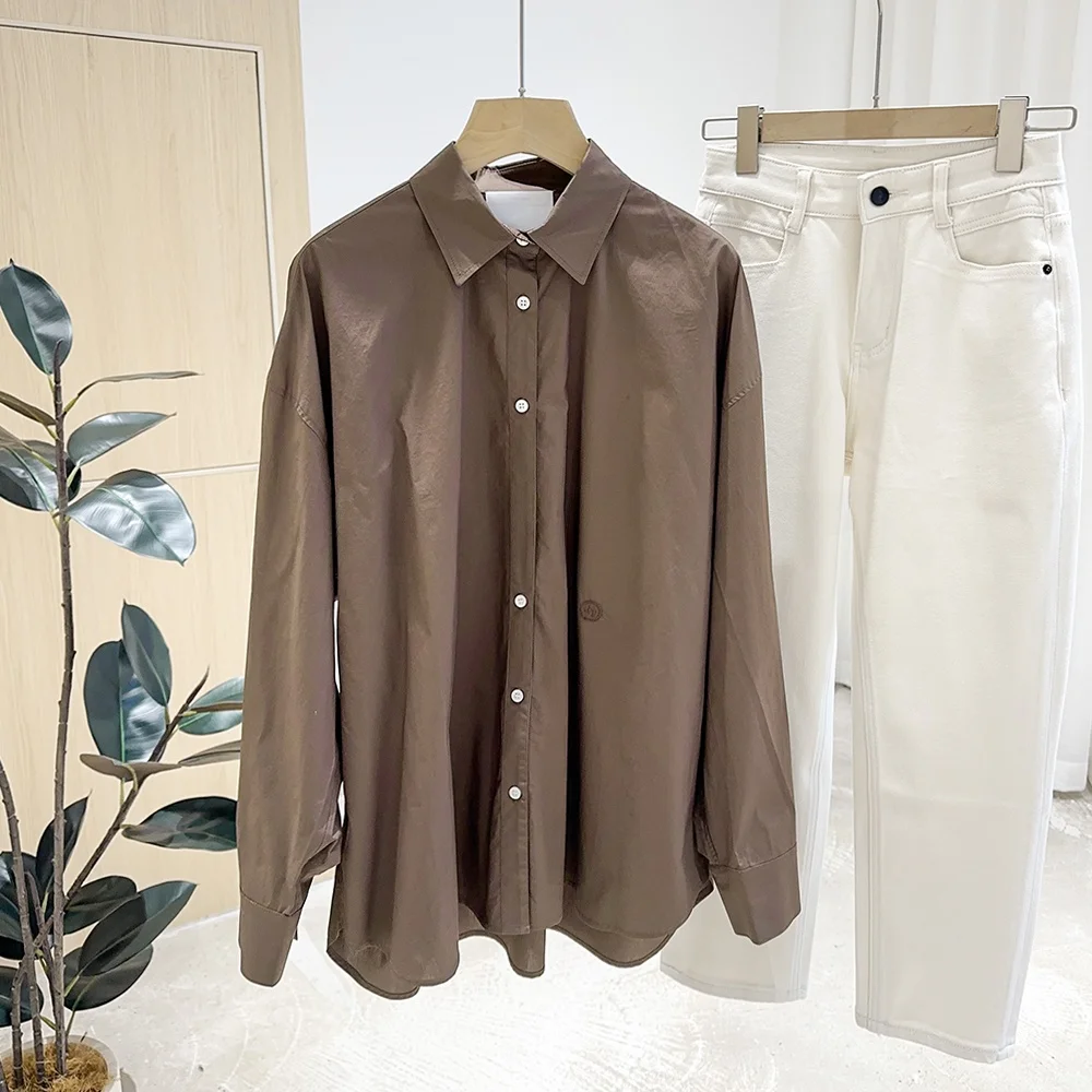 

Mimifa DP Pure Original Meralde Coffee Color irt Lazy Sle Women's Outerwear Top Breathable ort Sve Summer...