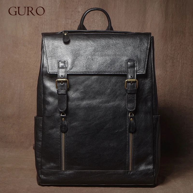 GURO الرجال حقيبة ظهر من الجلد الطبيعي سعة كبيرة 16 بوصة حقيبة لابتوب خمر الأعمال عادية رفرف مشبك دائم حقائب العمل السفر #2