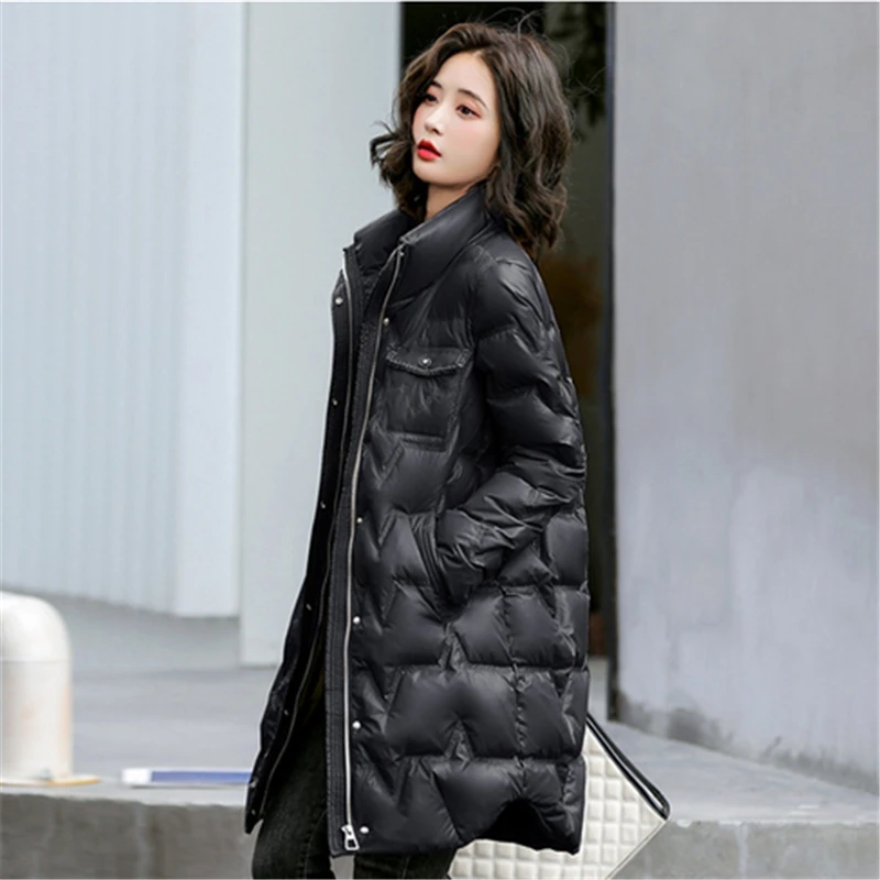 Autumn Winter Women Ultra Light  Long Down Jacket Parka Casual Female White Duck Down Taped Slim Fit Coat Warm Outwear