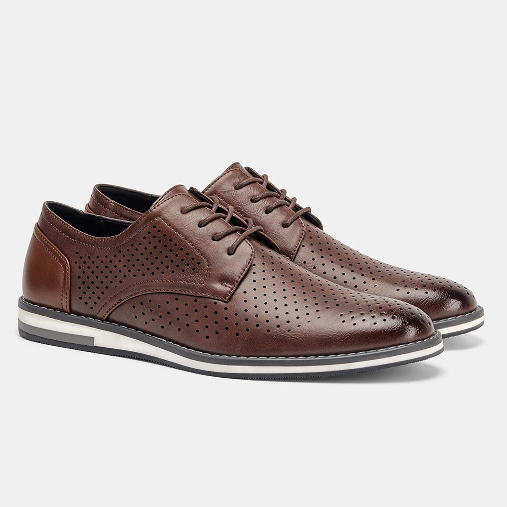 Braune atmungsaktive Herren-Freizeitschuhe, flache Schuhe mit Lochmuster, Herren-Sommerschuhe – Detail 17