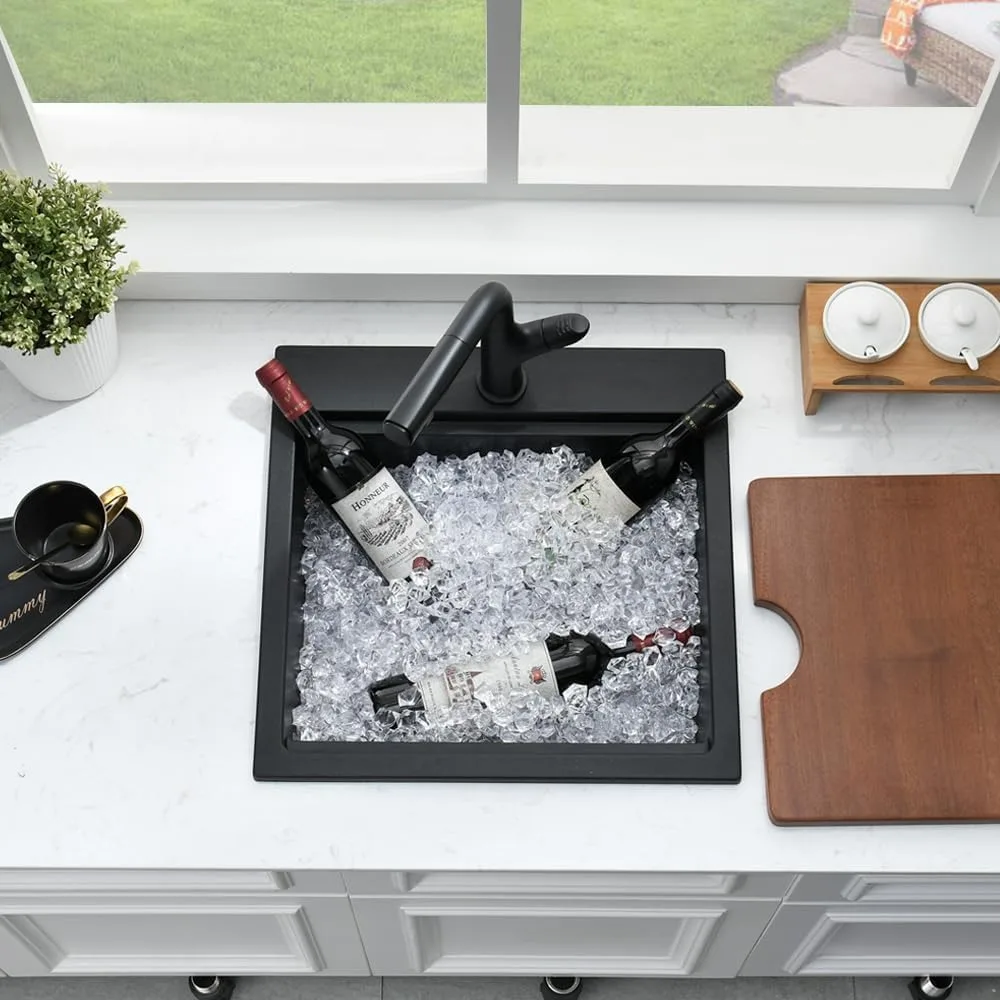 Quarz-Barspüle, 45,7 cm, Drop-In – kleine Wohnmobil-Küchenspüle für den Außenbereich, Topmount-Workstation für nasse Bar