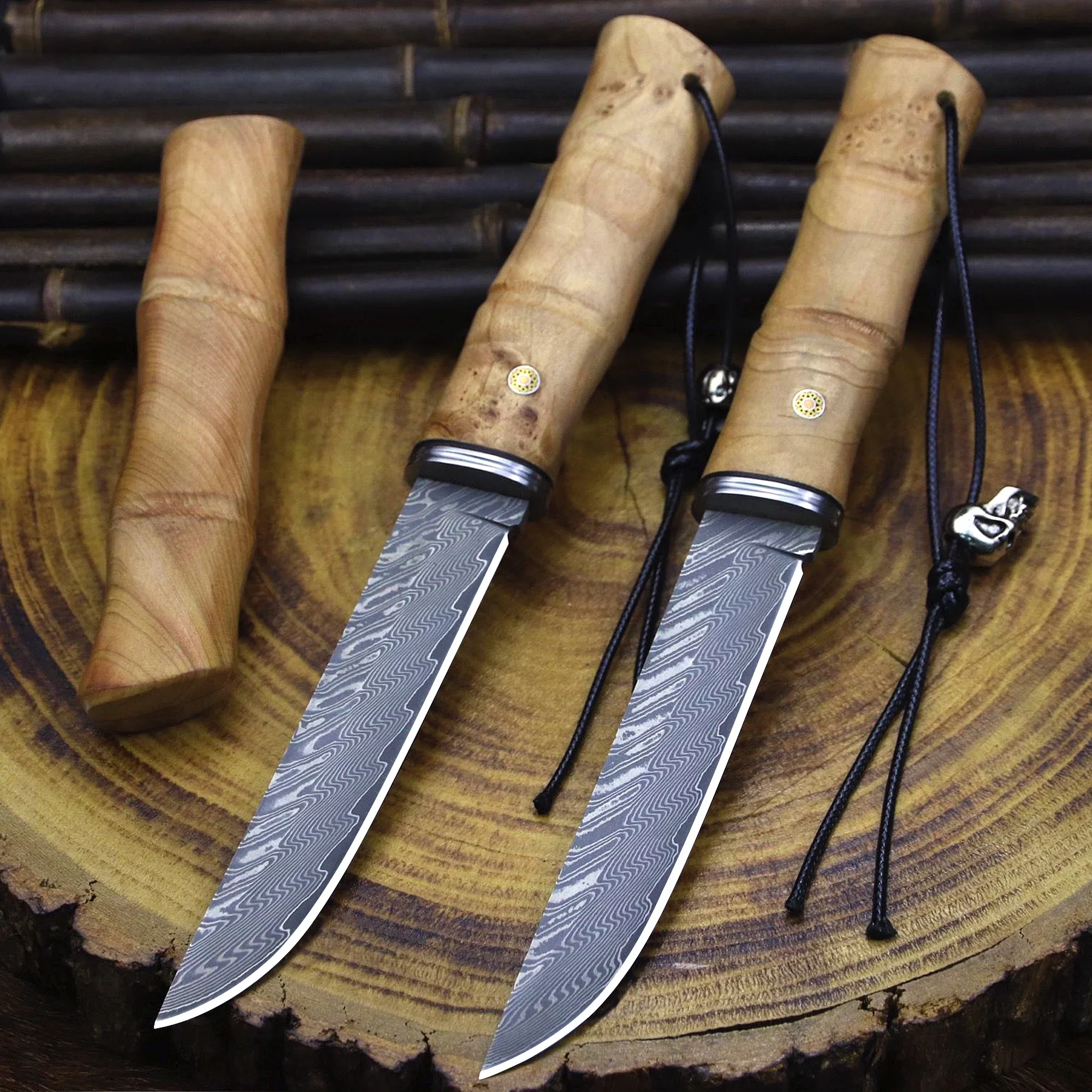 Japan Damascus Steel G10 steel core Shadow wood hunting straight knife, camping survival knife, outdoor handmade EDC knife