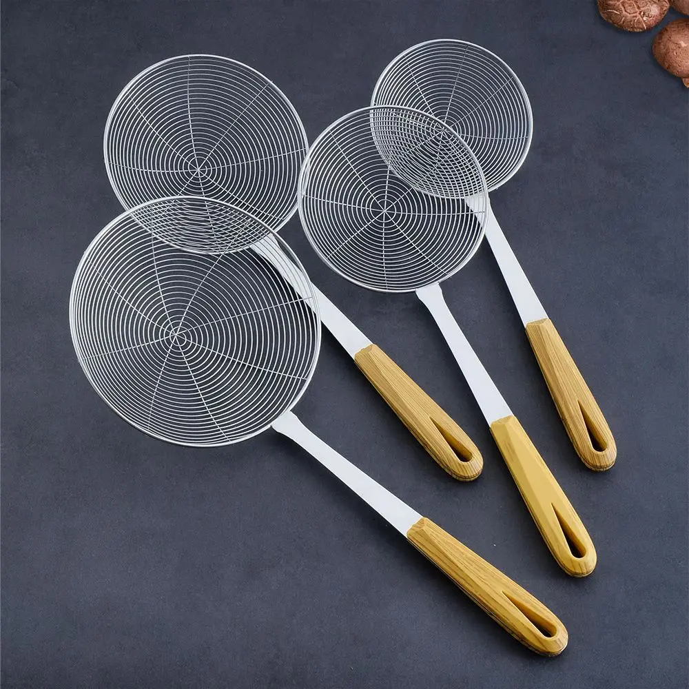 Wooden Stainless Steel Skimmer Strainer Colander Pot Fried Filter Mesh Deep Fryer Oil Frying Scoop Noodles Sieve Kitchen Tools