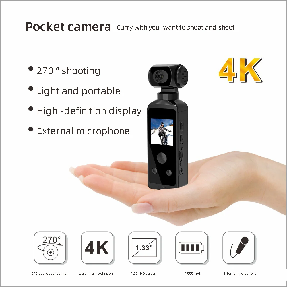 

2023 New 4K Sports Pocket Camera 270 Degree Rotating Lens High Definition With Creative Compact Portable Belt Action Camera