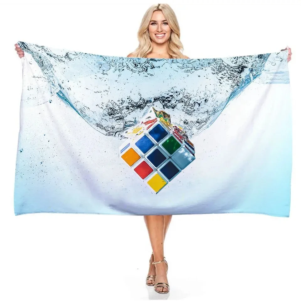 Water Digital Art Game Rubik's Cube Beach Towel Colorful Quick Dry Portable Soft Absorbent Multi-Purpose Towel Girls Women Kids