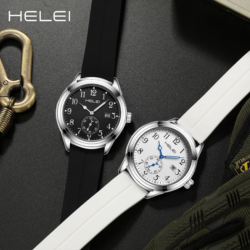 HELEI Fashion new sports casual quartz watch date silicone luminous strap men\'s wristwatch