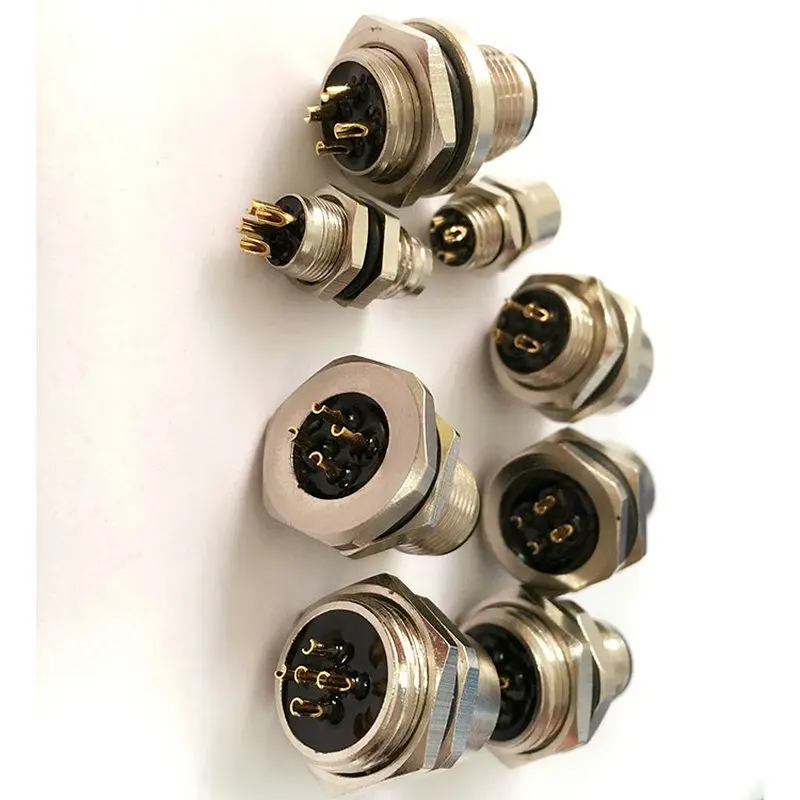 M12 flange base sensor 4-5- 8-core 12 Pin Gold Plated aviation plug fixed panel socket metal male and female