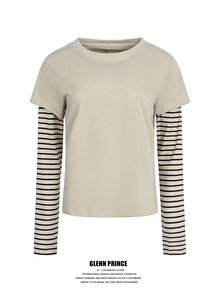 

Женская футболка GPstudio в американском ретро-стиле с полосками и пэчворком, длинная, для многослойного образа, повседневная, свободного кроя, дышащая...