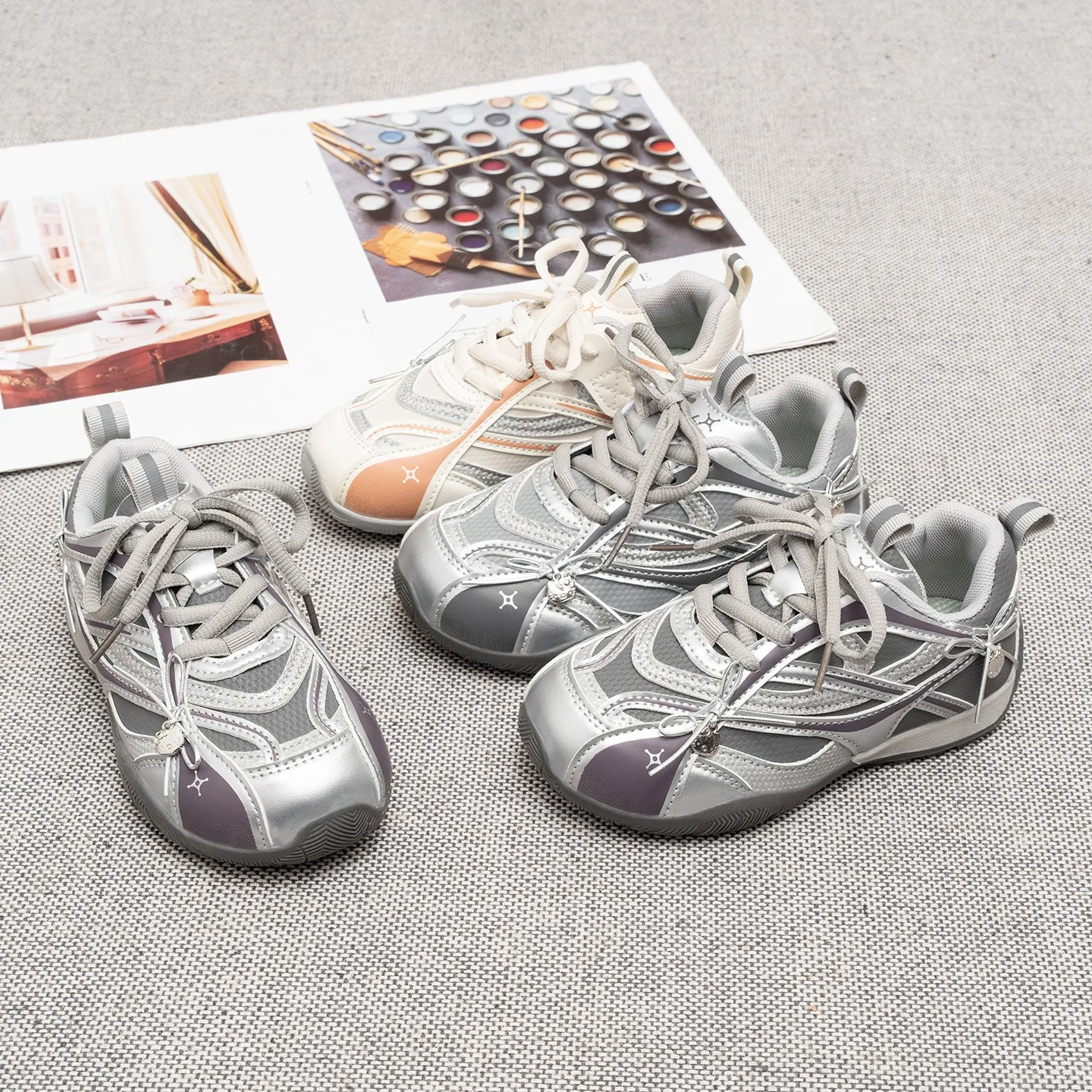 2026 Toddler Kids Orbit Metallic Running Sneaker Children Casual Fashion Trainers Girls Sports Walking with Bowknot Tennis Shoes