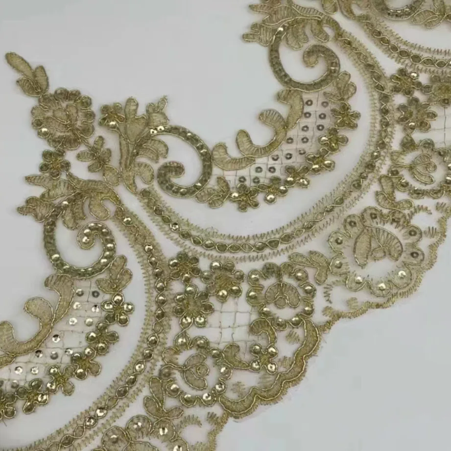 1 Yard 24cm wide Gold Pink Thread Cording Lace Embroidery Lace Dress Home Textile Sequin Triming Dance Clothes DIY Materail