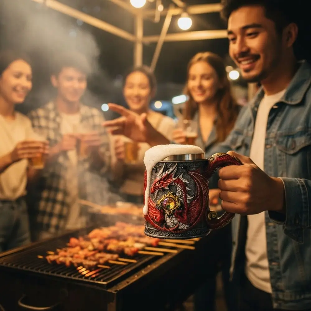 304 Stainless Steel Inner Gothic Flying Dragon Beer Stein 3D Embossed Insulated Mythical Dragon Beer Cup Vintage Drinking Cup