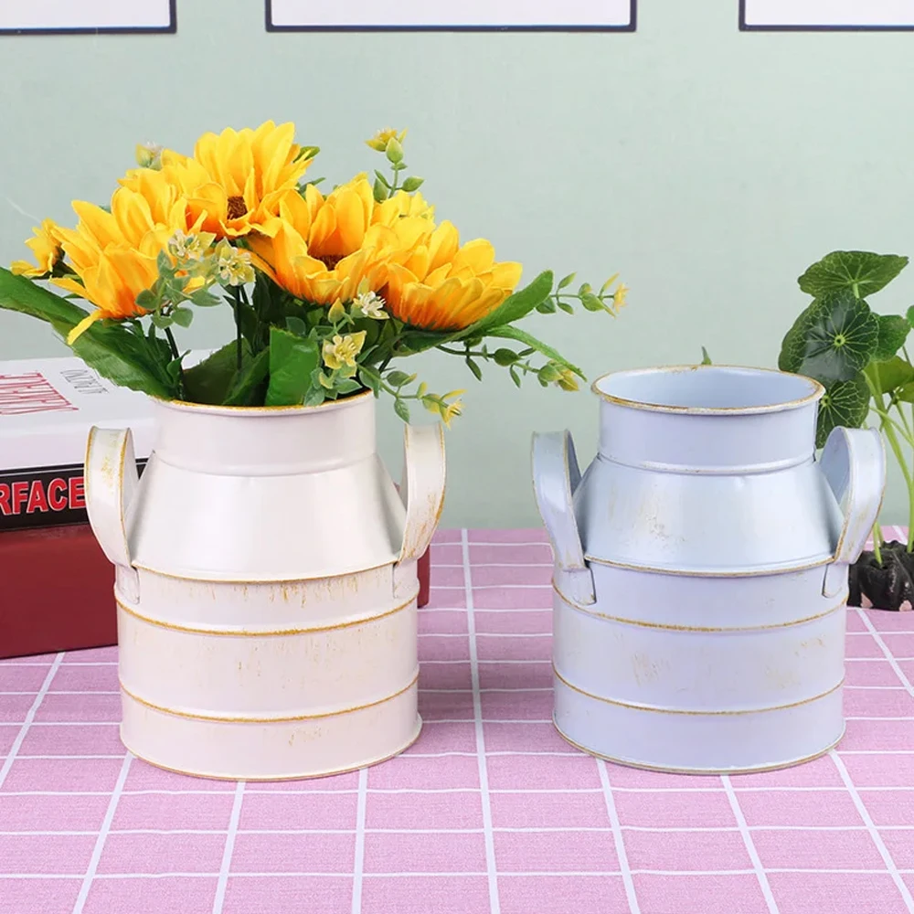 Garden Plants Flower Vase Double Ears Tin Pot Fake Flowers Decorative Pots Home Office Balcony Garden Decorations Plant Pot 꽃병