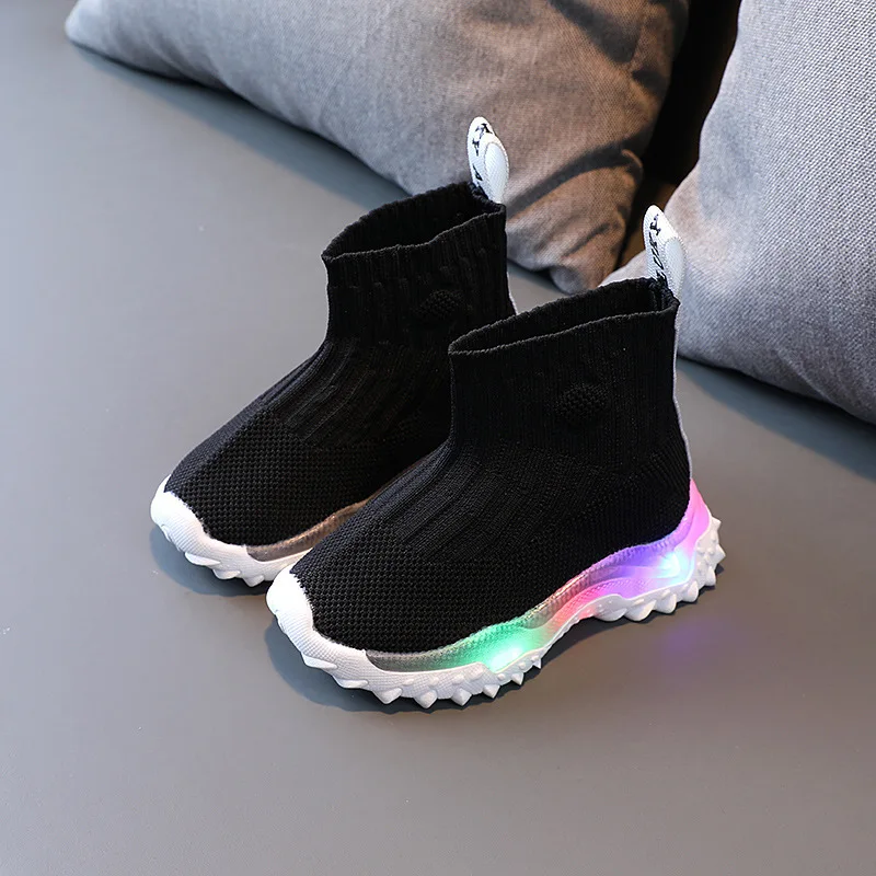 Kids LED Shoes for Boys Girls Fashion New Girls Sock Shoes Flashing Light Knitted Soft Sole Luminous Boys Sneakers Breathable