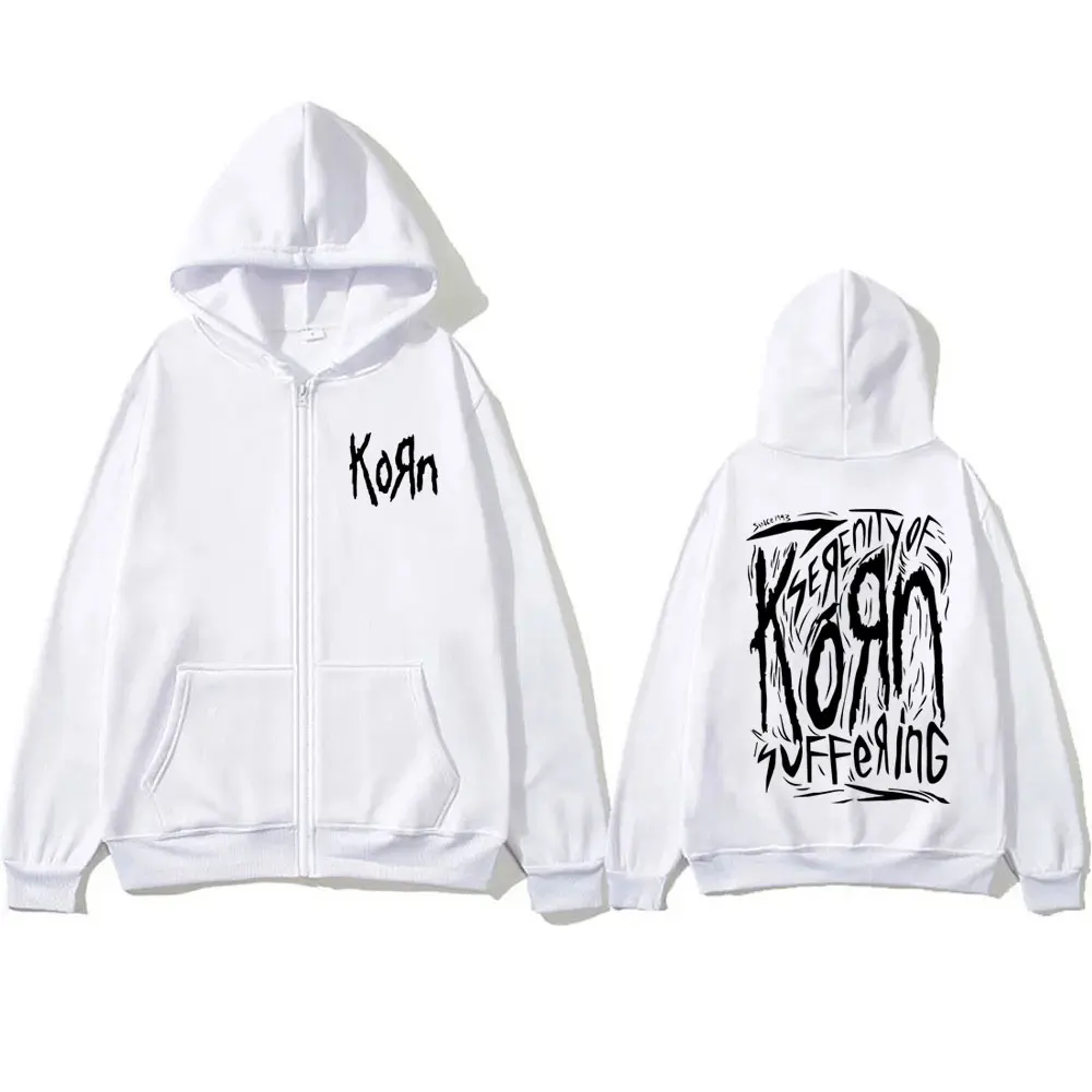 Rock Band Korn Zipper Hoodie Men Women Vintage Gothic Oversized Jacket Music Print Sweatshirt Male Fleece Cotton Zip Up Hoodie