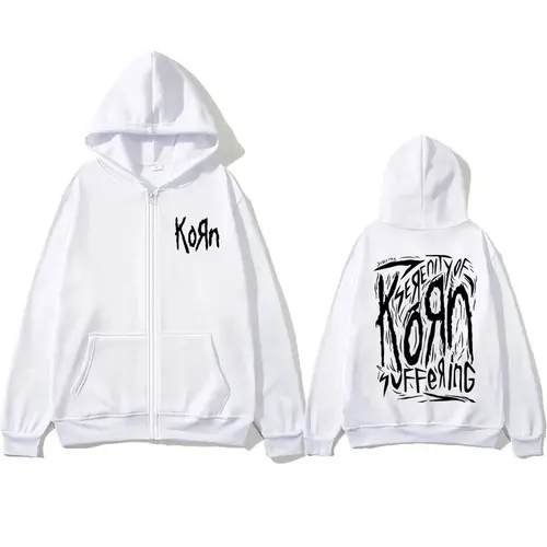 Imagen 2 del producto Sudadera con capucha de banda de Rock Korn con cremallera para hombre y mujer, chaqueta gótica Vintage de gran tamaño con estampado musical, sudadera con capucha de algodón polar con cremallera para hombre