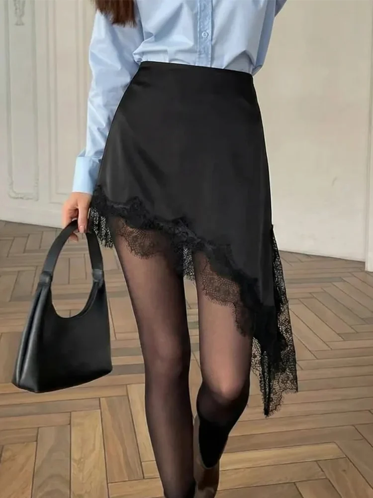 

Trendix Women's Splice Lace Skirts 2026 Summer High Waist Hollow Out Side Slirt Mini Skirts Party Club Elegant Mesh Boho Skirt
