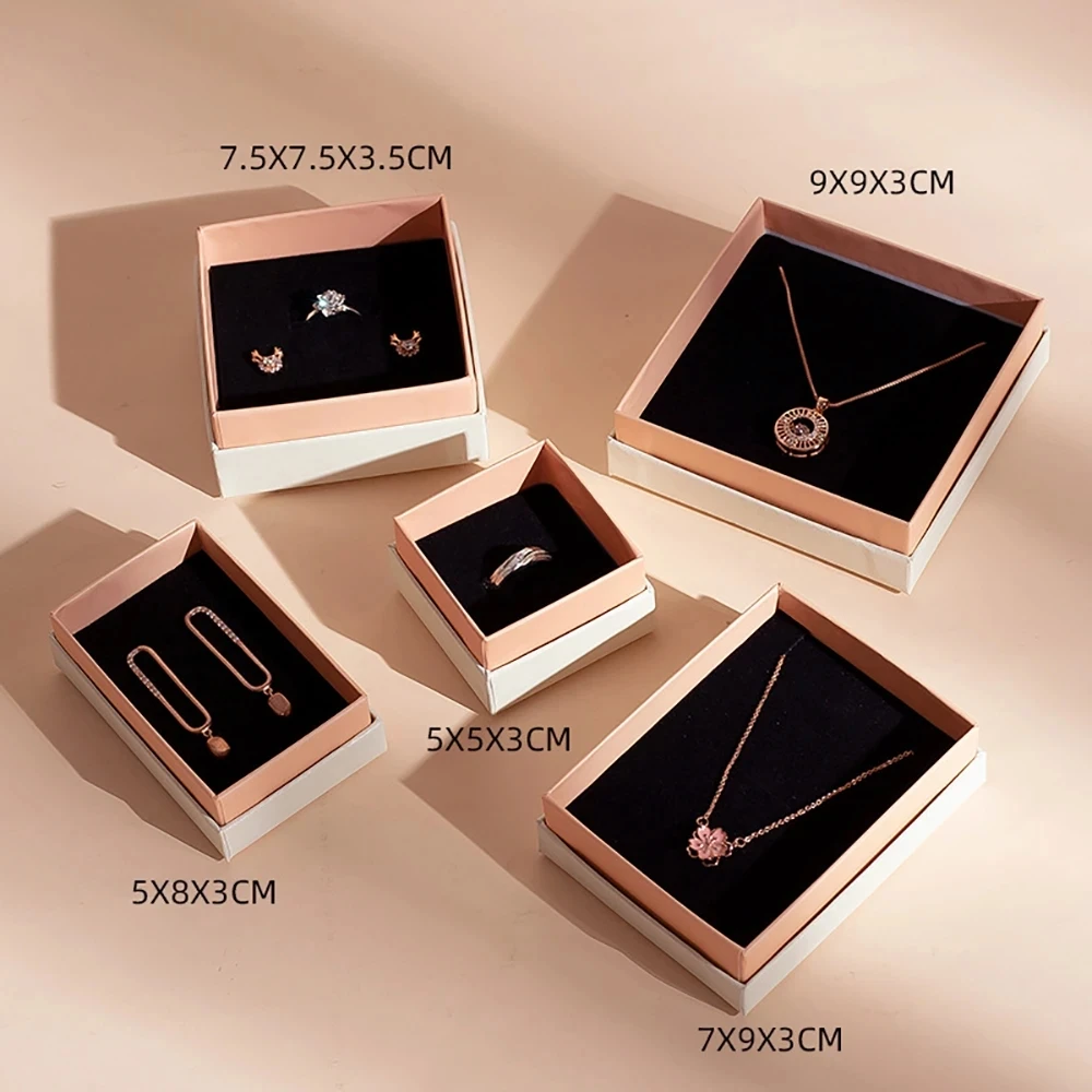 50pcs Luxury Cardboard Jewelry Box Bronzing Process Blessing Word Best Gift Earring Ring Necklace Jewellry Organizer Packing Box