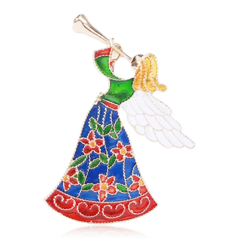 Blucome Christmas Brooch Horn Angel Corsage for Women Kids Sweater Hat Scarf Bag Hijab Pins Casual Jewelry New Year Gifts