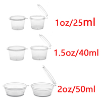 100pcs/50pcs 25/40/50ml Disposable Plastic Takeaway Sauce Cup Containers Food Box with Hinged Lids Pigment Paint Box Reusable