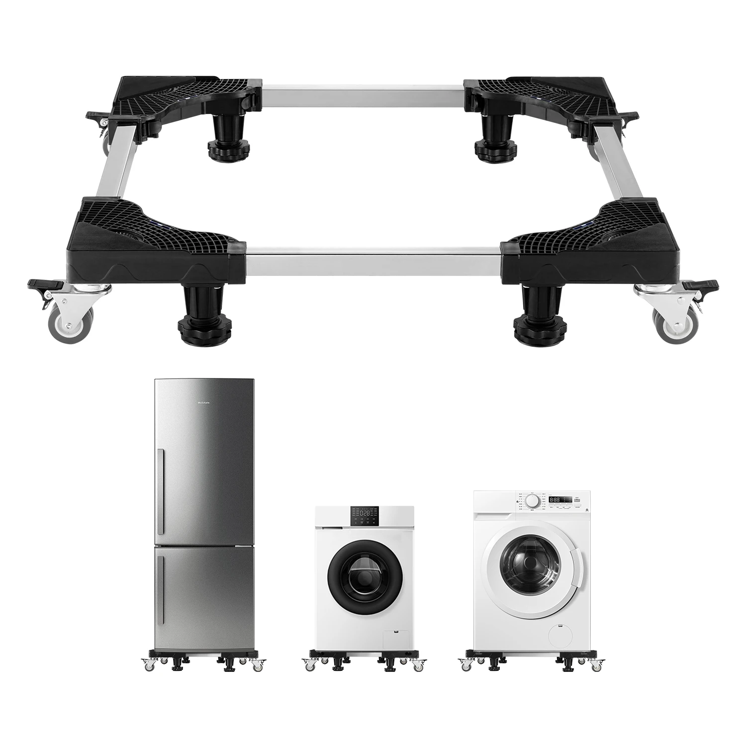 SucceBuy 1100 lbs Furniture Mover Dolly Fridge Stand with 8 Locking Twin Wheels 27.5 -35.4in Adjustable Mobile Base for Washer