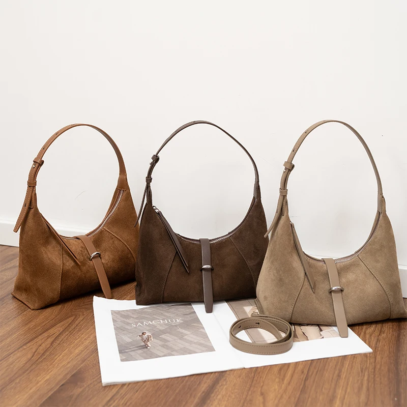 Suede half moon armpit bag elegant and fashionable for women soft leather crossbody bag designer style for commuting shopping