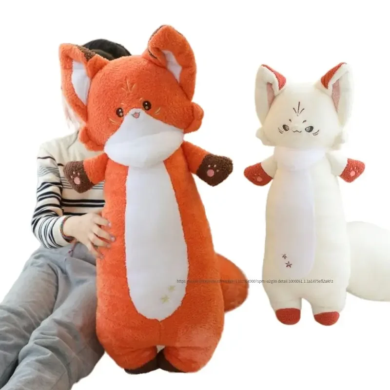 75cm Kawaii Standing Fox Doll Plush Toy Long Cartoon Animal Big Tail Sleeping Huggable Companion Pillow Plushie Gift for Kids