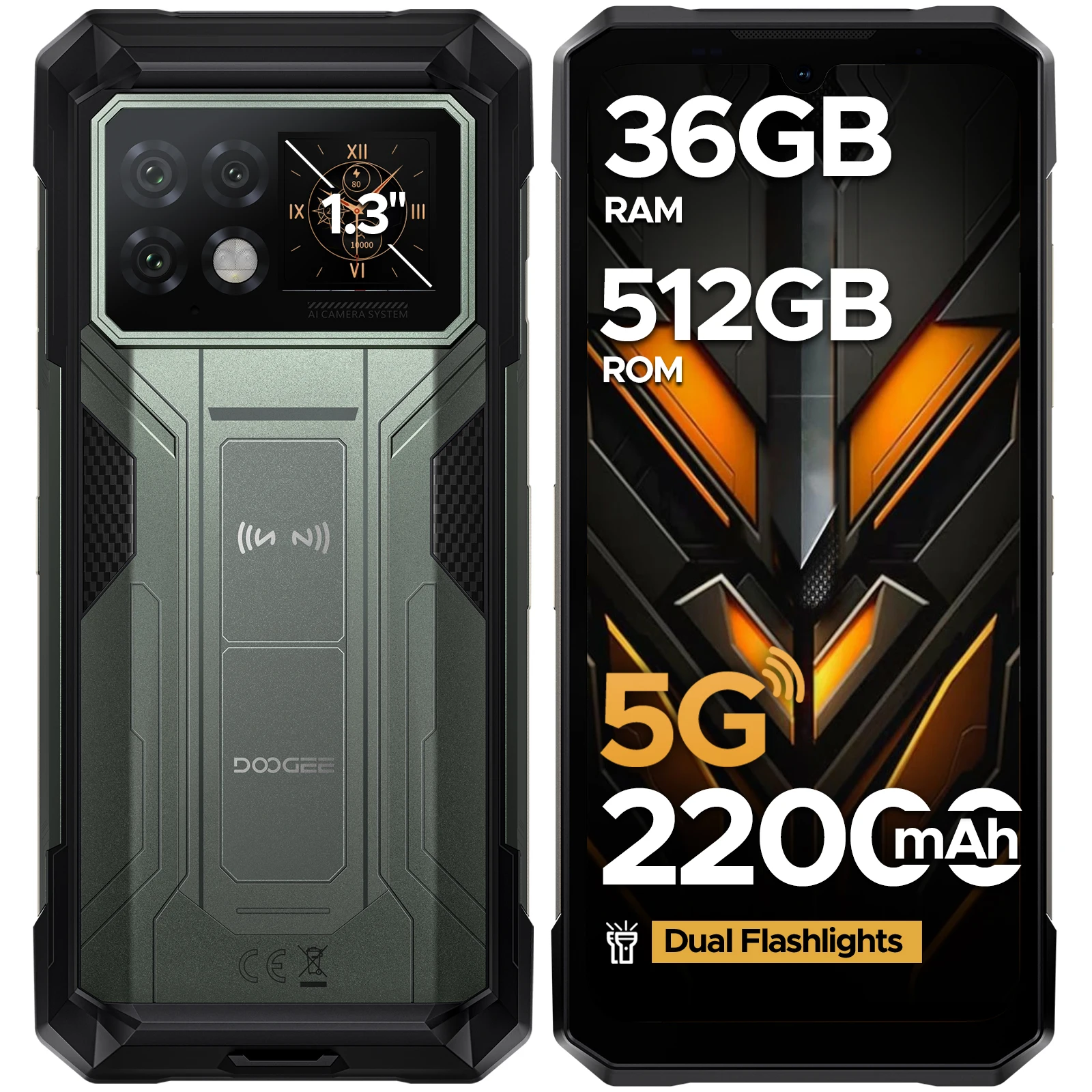 DOOGEE S200 Max 5G هاتف متين مصباح يدوي مزدوج الضوء 16GB 512GB 22000mAh 66W 1.32 "العرض الخلفي 6.72 "120 هرتز NFC الهاتف الذكي