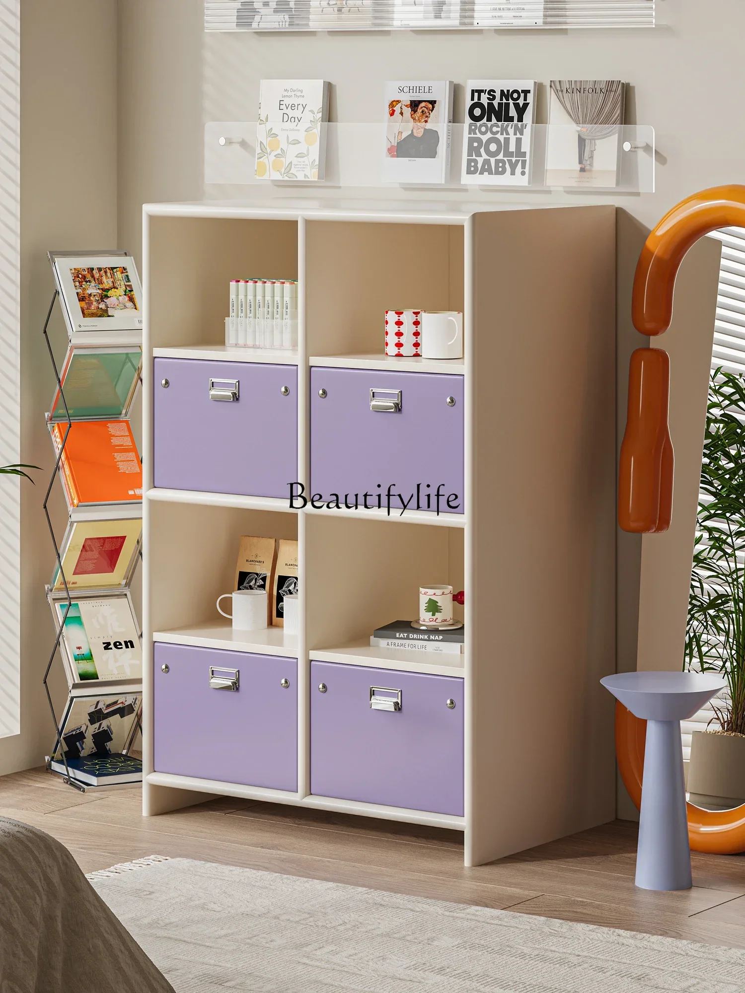 

jjz.Cream Taro Purple Chest of Drawers Modern Minimalist Living Room Bedroom Bedside Bookshelf Storage