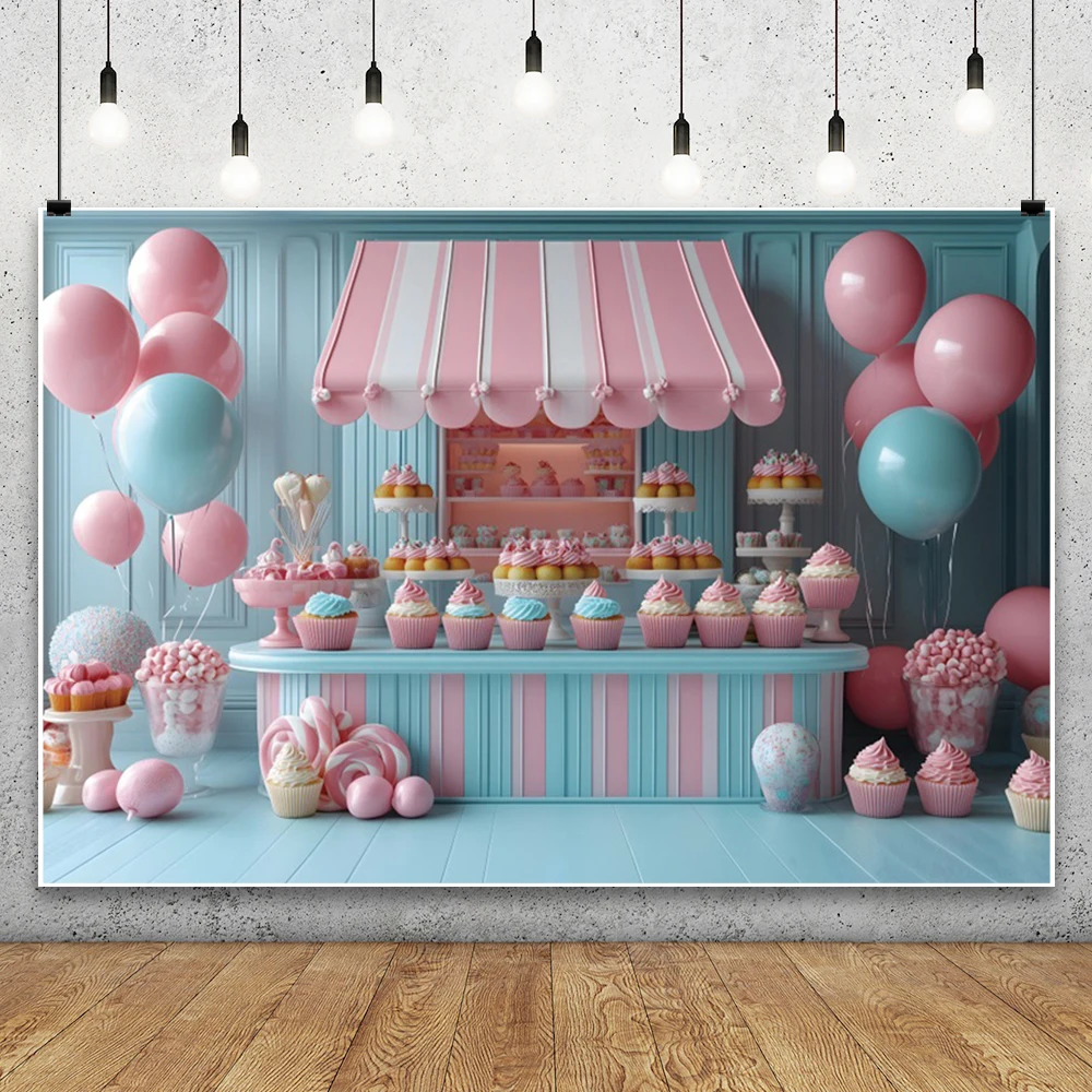 Valentine's Day Dessert Shop Background Spring Pink Bouquet Clouds Balloon Cake Truck Kid Birthday Bridal Wedding Party Backdrop