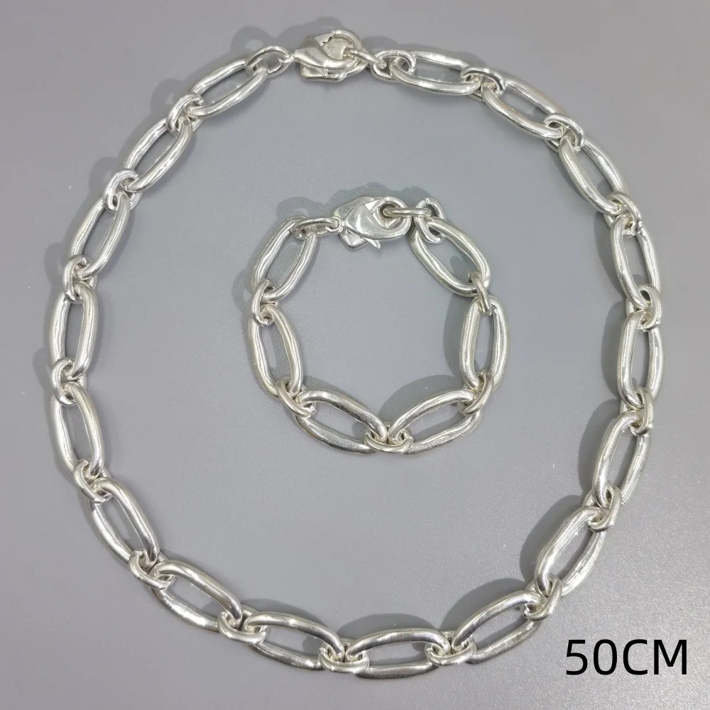 2026 Spring Punk Metallic Gold Silver Hollow Elliptical Ring Bracelet Necklace Two Piece Set Jewelry Accessories Neutral Gift