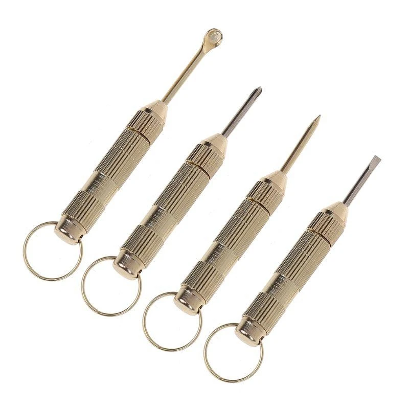 

4 in1 Mini Portable Golden Opener Screwdrivers Ear Pick Ear Cleaner Keychain A2BB