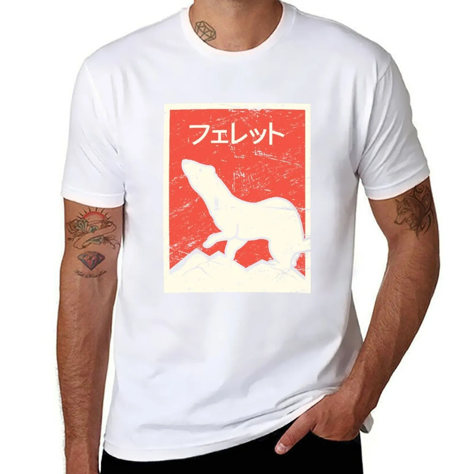 

Ferret' Vintage Style Japanese Design T-Shirt g man t shirts for men t shirts cotton 100% T-Shirt