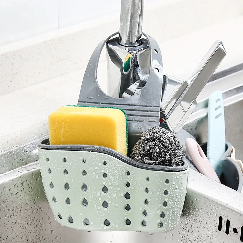 1pc Double Sink Draining Hanging Bag Adjustable Press Faucet Shelf Sponge Double Basket Storage Kitchen Supplies