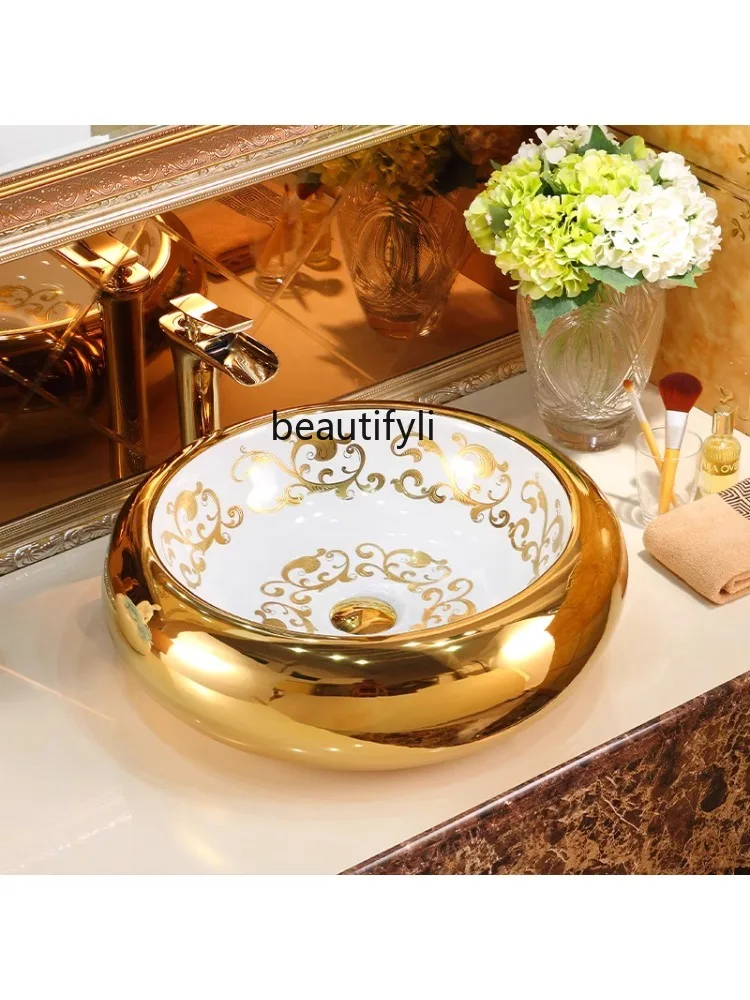 Ceramic Table Basin Art Basin round European Style Bathroom Inter-Platform Basin Washbasin Modern Simple Retro Sink