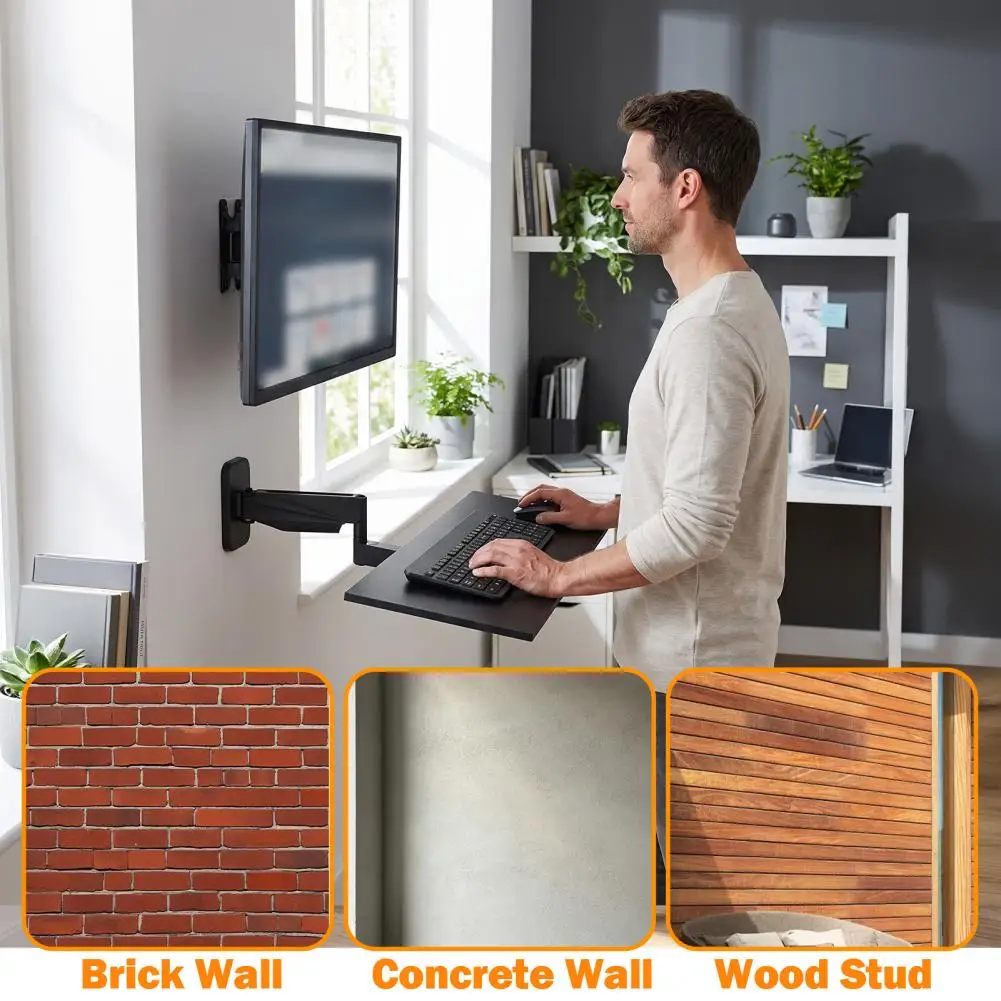 Wall Mounted Keyboard Tray with Adjustable Spring Arm Ergonomic Keyboard Holder for Standing Desk Long Arm Space Saving Design