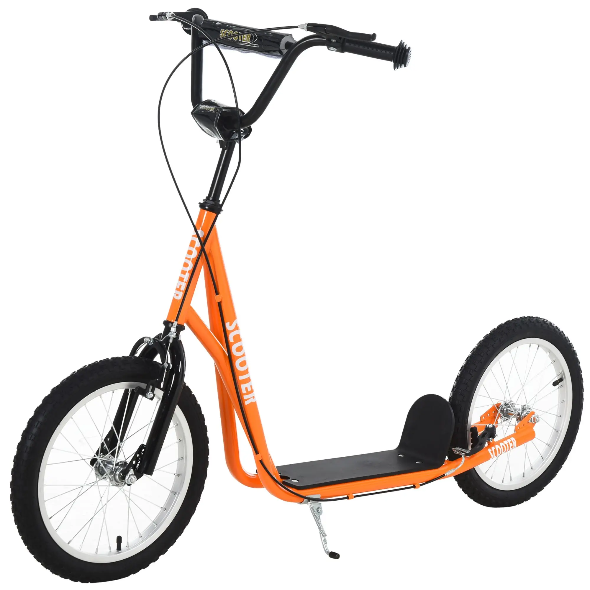 Jeugdscooter Kick Scooter voor kinderen vanaf 5 jaar met verstelbaar stuur 16" dubbele remmen voor en achter opblaasbare wielen, oranje