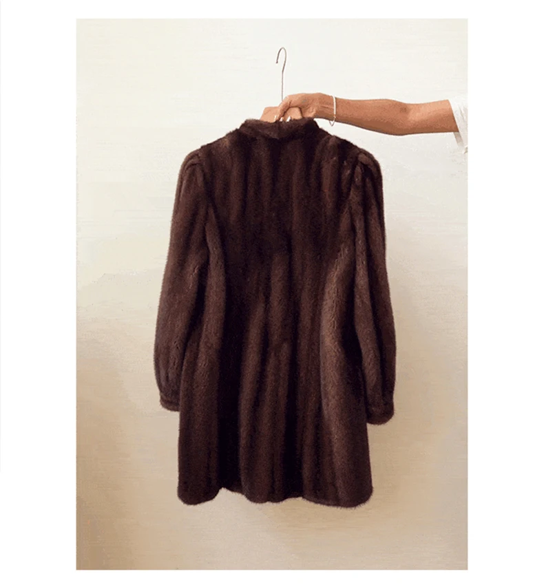 Lautaro Winter Long Brown Thick Warm Soft Faux Mink Fur Coat Women Puff Sleeve Elegant Luxury Chic Fluffy Furry Overcoat 2023