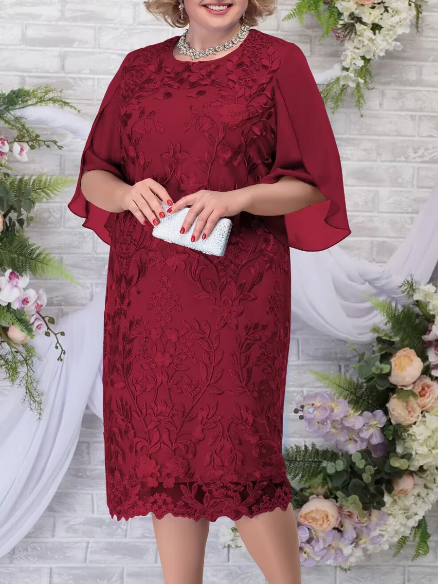 

Plus Size Mother Dress, Ladies' Summer Embroidery Print, Wedding Bridesmaid, Slim Fit, Melody, Line To Line Dress