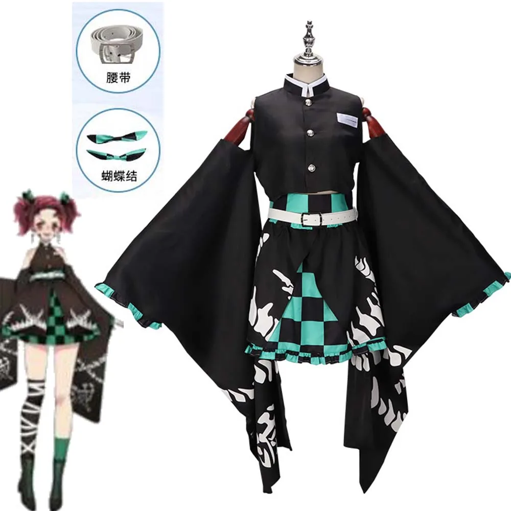 Anime Tanjiro Kamadou vestito femminile Anime Demon Kimetsu No Yaiba Tanjiro Kamadou Costume Cosplay donne ragazze vestono Con Cos Outfit