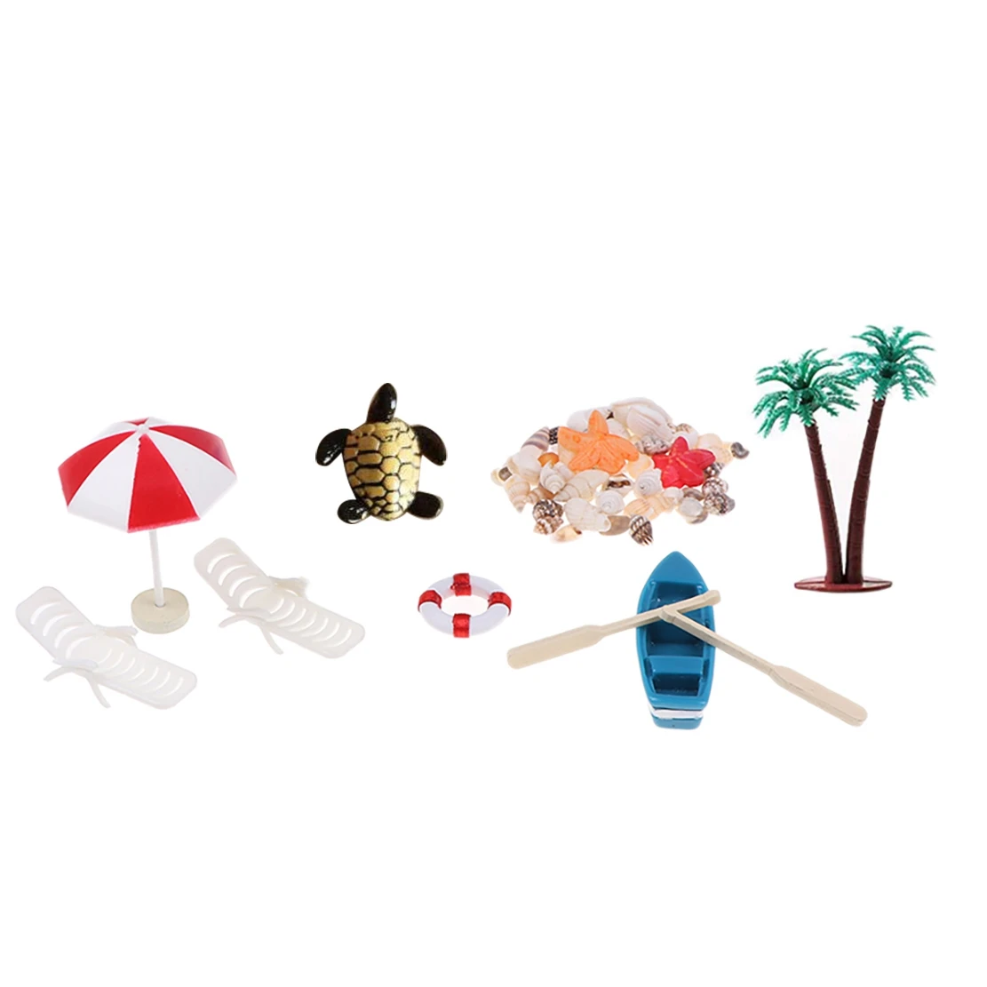 10Pcs/Set Miniature Deck Chair Beach Umbrella Boat Shell Kits for Dollhouse Life Scenes Decoration Accessory