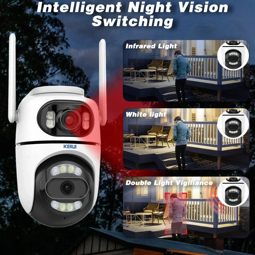 KERUI Icsee Outdoor Wireless 4MP WiFi IP Camera Dual Lens Dual Screen Home Security CCTV Video Surveillance Human Detect