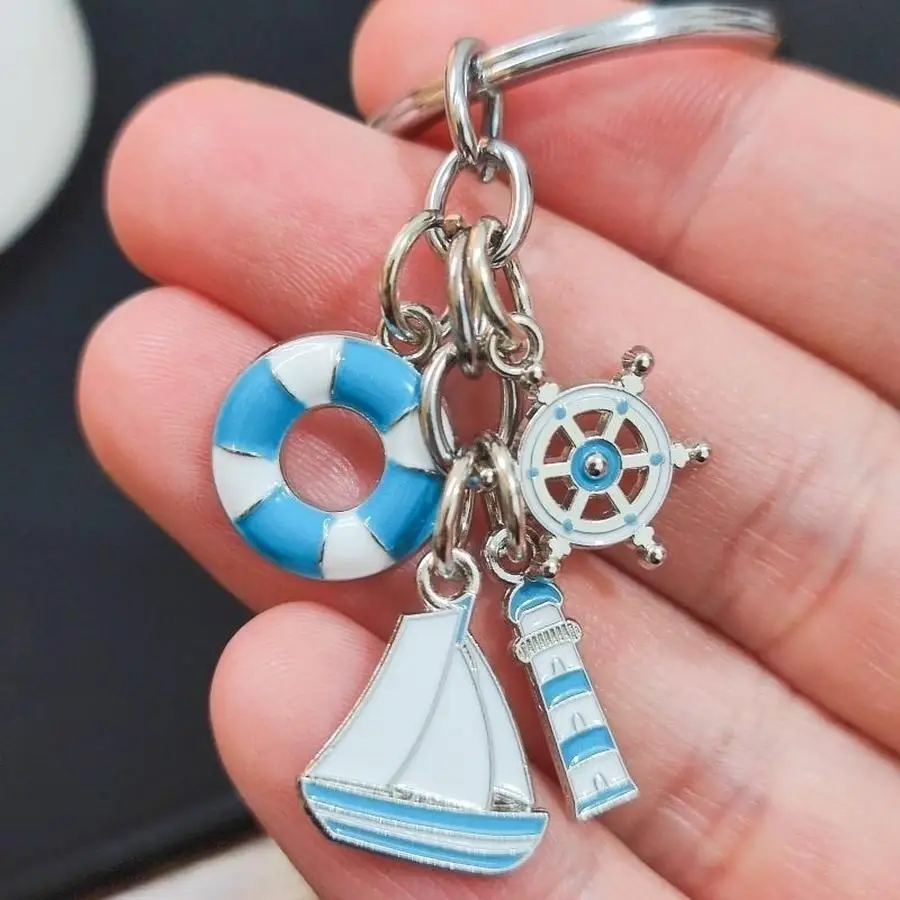 1/5/10/20/50/100pcs Sailor Keychain, Sailing Sailboat Keyring, Lighthouse Keychain, Rudder Lifebuoy Keyring Men Bag Pendant Zinc